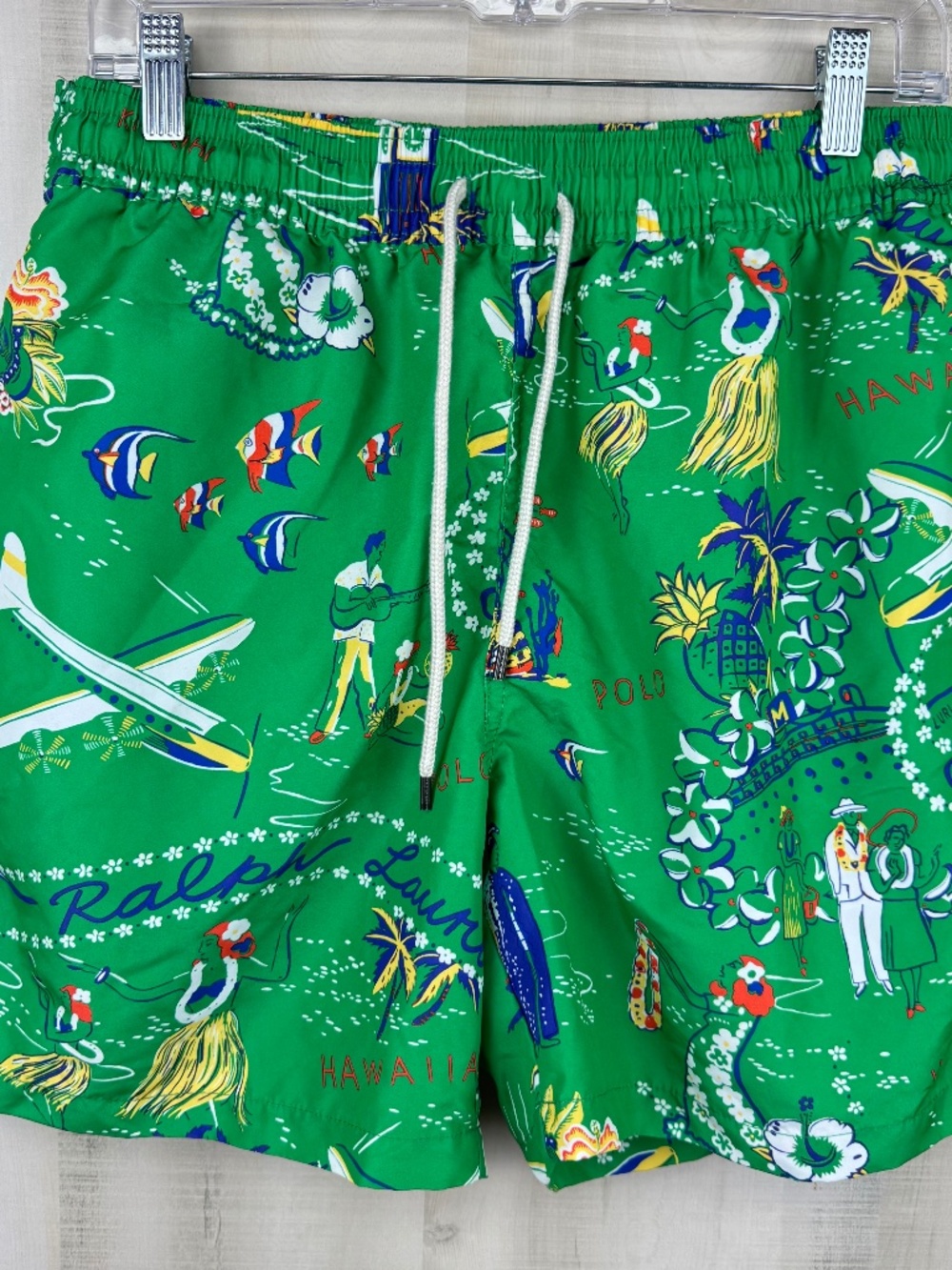 Polo Ralph Lauren Men’s 5.5” Hawaiian Getaway Traveler Green Swim Trunks Large